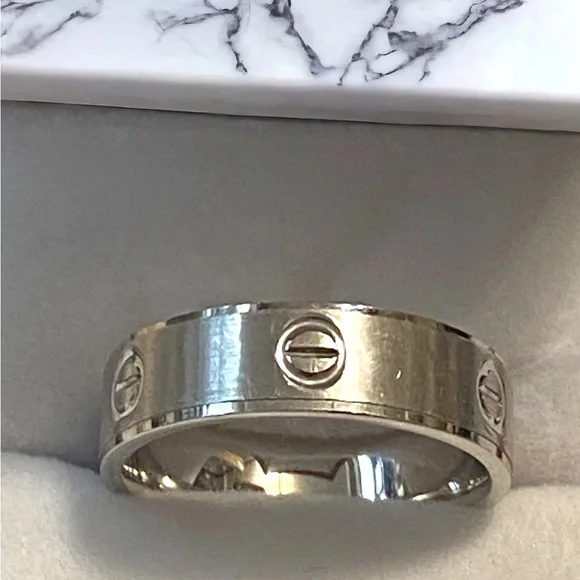 Estate 14K White Gold UNISEX 6mm Wide Screw Link Band Ring Size 8.75